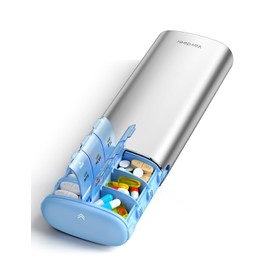 Vaydeer 7 Day Weekly Pill Organizer (Support 2 Times a Day), Metal Travel Pill Case, Large Capacity Daily Cute Pill Box for Supplements, Pills, Vitamins and Medication (Sliver)