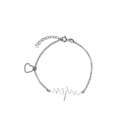 Aka Gioielli® - Women's Bracelet Heartbeat and Heart Pendant 925 Sterling Silver Rhodium-Plated Length 21 cm, 21 cm, Sterling Silver, without stone
