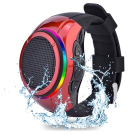 Frewico X10 Wearable Bluetooth Speaker Watch with RGB Lights, IP45 Waterproof Wrist Speaker, TF Card MP3 Player, Remote Selfie, TWS Stereo, Mic for Cycling, Running(Red)