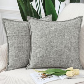 MADIZZ Set of 2 Flanged Linen Throw Pillow Covers 18x18 Inch Mixed Grey Soft Decorative Cushion Cover for Sofa Bedroom Pillow Shell