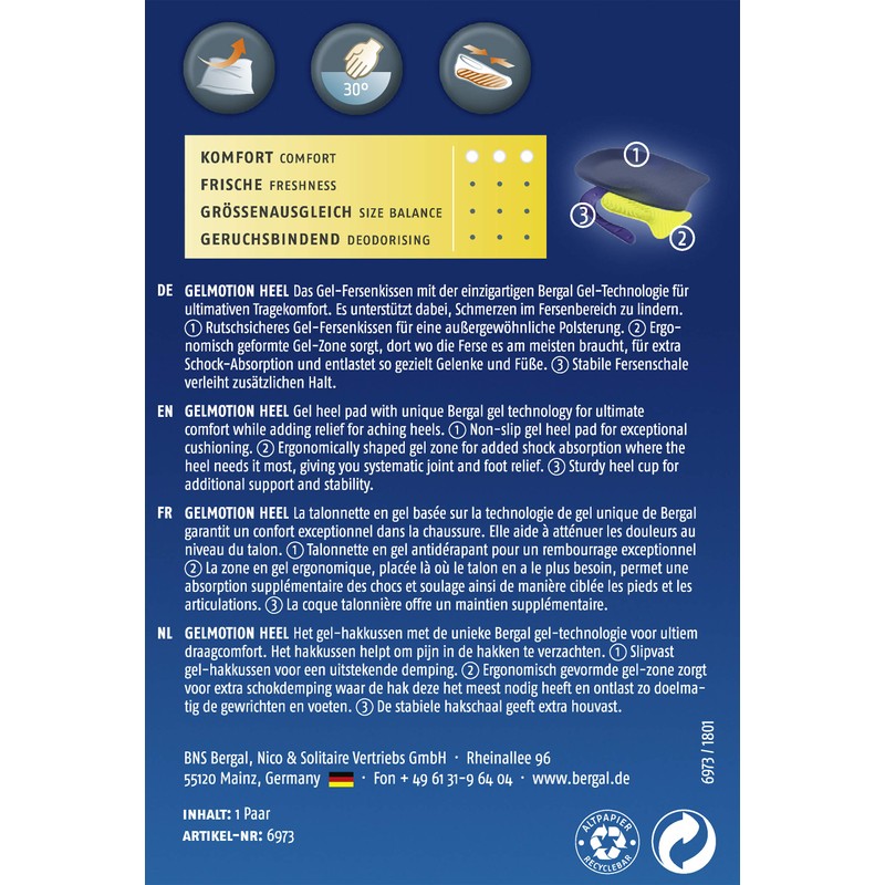 Bergal Gel Motion 3 Insoles for Work - Blue -