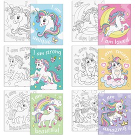 Thinkday 6 Pieces Pre Drawn Canvas for Painting 8 x 10 Inch Pre Drawn Stretched Canvas Positive Affirmations Back to School Paint Kit for Kids Classroom Paint Activity Party Favors(Unicorn)