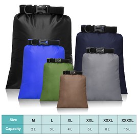 Set de Bolsa Seca Impermeable Bolsas Estancas Livianas de 15 L+ 8 L +5 L+4 L+3 L+ 2 L y 2 Correas de Hombro Ajustable Larga para Kayak, Rafting, Canotaje, Senderismo, Camping (Color Surtido, 6)