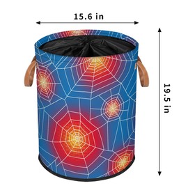 Large Laundry Hamper Basket with Lid, Blue Spider Web Round Collapsible Storage Organizer Bin for Kids Room, Boys, Nursery, Closet, Bedroom, Toys, Dirty Clothes, 16"W x 20"H