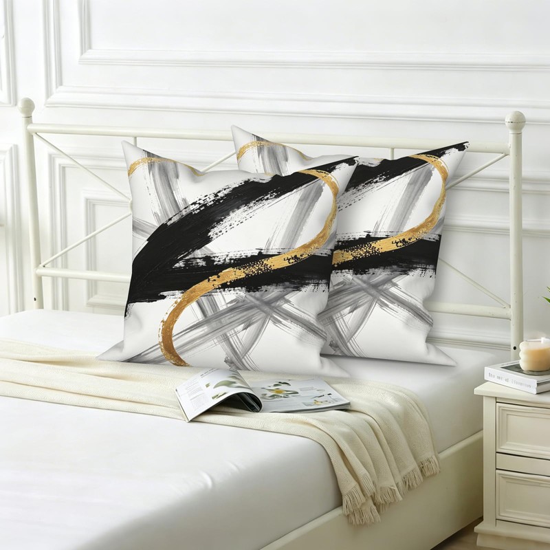 TOENGS Black and Gold Modern Abstract Velvet Pillow Covers 18x18