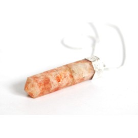 Stone of Confidence - Reiki Energy Charged Sunstone Crystal Point Pendant with Silver Chain (Beautifully Gift Wrapped)