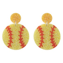 Heart-shaped Sport Ball Dangle Earrings Game Day Earrings for Women Heart Football Basketball Baseball Soccer Drop Earrings Sports Fun Jewelry Gifts (Glittery-Softball)