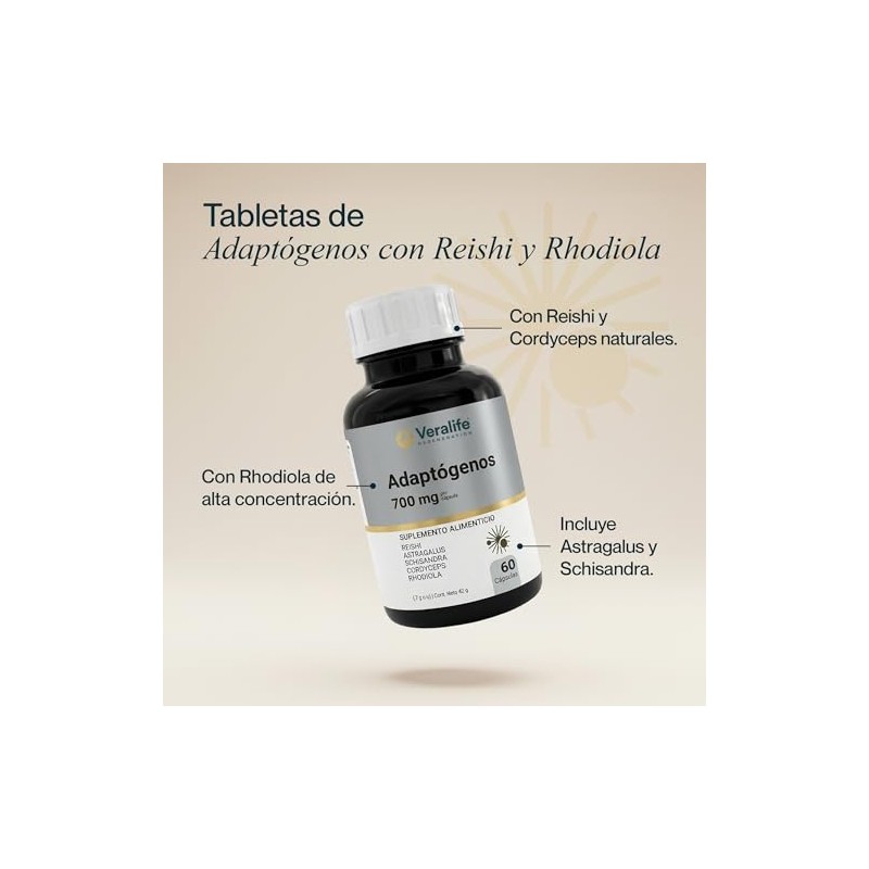 Veralife Adaptogenos Rhodiola Reishi Cordyceps Capsulas 700