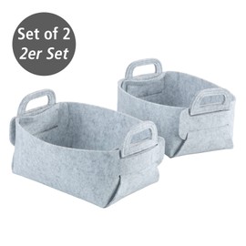 WENKO Nina S Felt Basket, Set of 2 Storage Baskets Made of Recycled Polyester Felt, Space-Saving Foldable Felt Baskets with Practical Carry Handles & 2.4 L Capacity, 19 x 14 x 9 cm, Light Grey