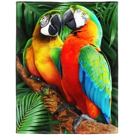 Rstick Parrot Blanket Leaves Birds Macaws Fleece Blanket Soft Fuzzy Plush Throw Blankets for Couch Bed 40"x50"