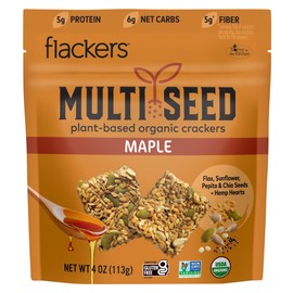 Flackers Organic Maple Multi-Seed Crackers, 4 Ounce 6-Pack, Gluten Free, Non GMO, Vegan, Keto Snack, 5g Protein, 5g Fiber, 6g Net Carbs