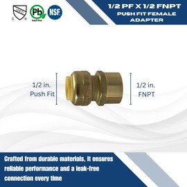 5 Pcs XFITTING Push Fit 1/2 Inch x 1/2 Inch Female Adapter, Push Fit Female Adapter, 27-3-7=5XX