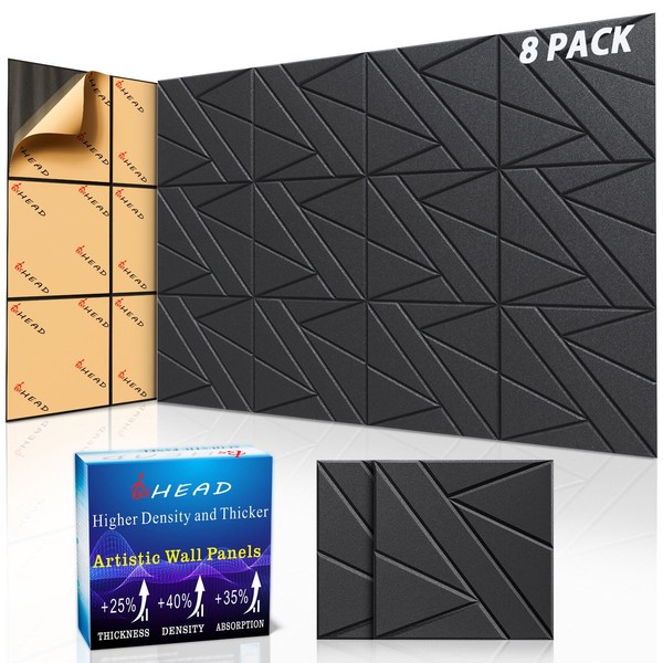BSHEAD 8 Pack Self-Adhesive Soundproof Wall Panels, 12 x 12