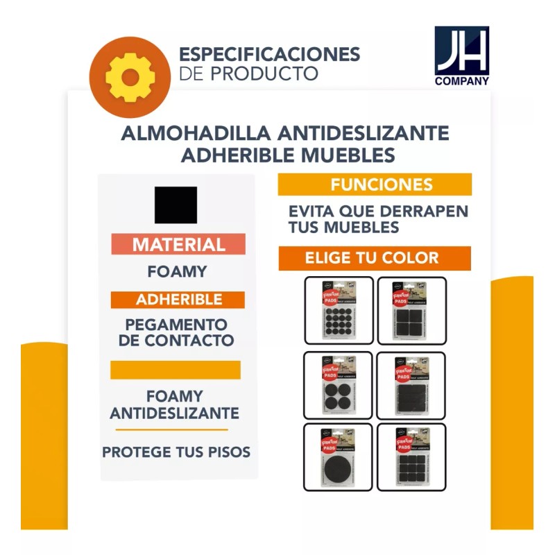 J.H. Company Set 2 Pad Almohadilla Antideslizante Adherible Muebles J31-0