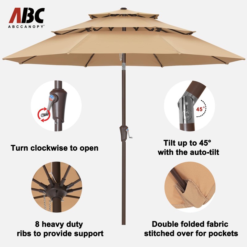 ABCCANOPY 11Ft 3 Tiers Market Umbrella, Outdoor Table Umbrella for