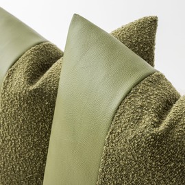 SINYASAN Set of 2 Fluffy Boucle Pillow Covers 18"x18", Forest Green Textured Throw Pillow Covers with Faux Leather Accents, Boho Decorative Pillow Cases for Couch, Bed, or Farmhouse Home Decor