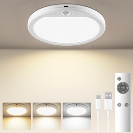 Meliya Rechargeable Motion Sensor Ceiling Light with Remote, 3000K 4000K 6500K Magnetic No Wiring Battery Powered Closet Light for Shower Stairs Hallway Porch Pantry Garage Patio Shed