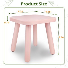 BEE&OAK Wooden Step Stools for Kids, Child Stool fit with Sensory Table, Small Wooden Stool for Bathroom, Kitchen, 9.25 Inch Square Small Stool Assembled Four-Legged, Sturdy Non-Slip. (Pink)