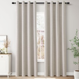 Joywell Flax Brich Linen Full Blackout Curtains 84 Inches Long,Grommet Thermal Insulated Black Out Room Darkening Window Textured Drapes for Bedroom Living Room Nursery,2 Panels Set,52 x 84 Inch