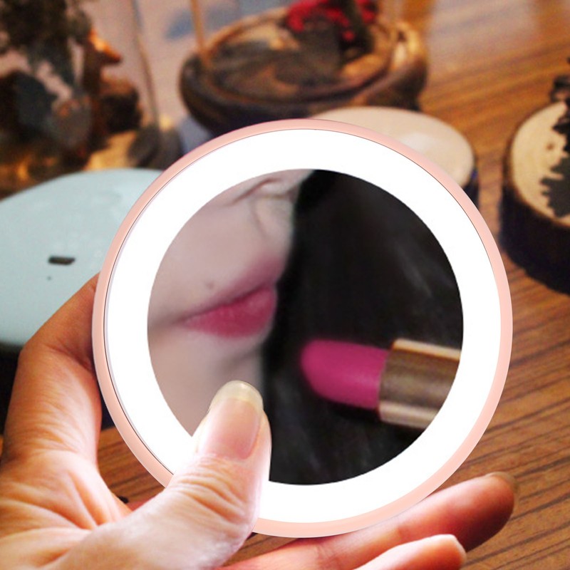 Compact Makeup Mirror with Light USB Rechargeable LED Round Portable