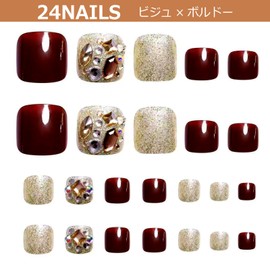 NailRecipe Nail Tips, 24 Pieces, Bijou Thumb Nail Stickers, Foot Stickers, Reusable, Gel Nail Tips, Summer Nails, Weddings, Coming-of-Age Ceremonies, Foot Nails, Easy to Remove, For Feet (Biju x