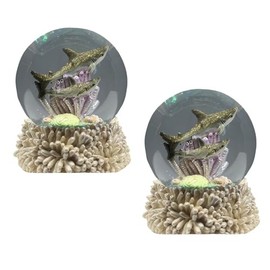 ICE ARMOR 2-PC Gift Set 3.25" H Shark Snow Globe Statue Sculpture Ornament Decoration Home/Room Decor for Housewarming, Holidays, Christmas Special