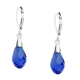 Falari Glass Crystal Earring Leverback High Polished Rhodium (Style 2 - Sapphire)