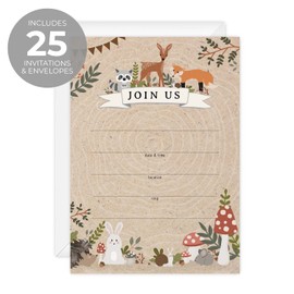 Canopy Street Woodland Animals Fill In Invitations / 25 Gender Neutral Baby Shower Invites With White Envelopes / 5" x 7" Forest Adventure Party Event Invite/Made In The USA