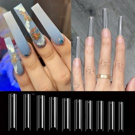 Extra Long C Curve Nail Tips Half Cover Clear French Nails XXL Deep Fingernails Acrylic Straight Square Tips 500PCS DIY Nail Art Nails Extension