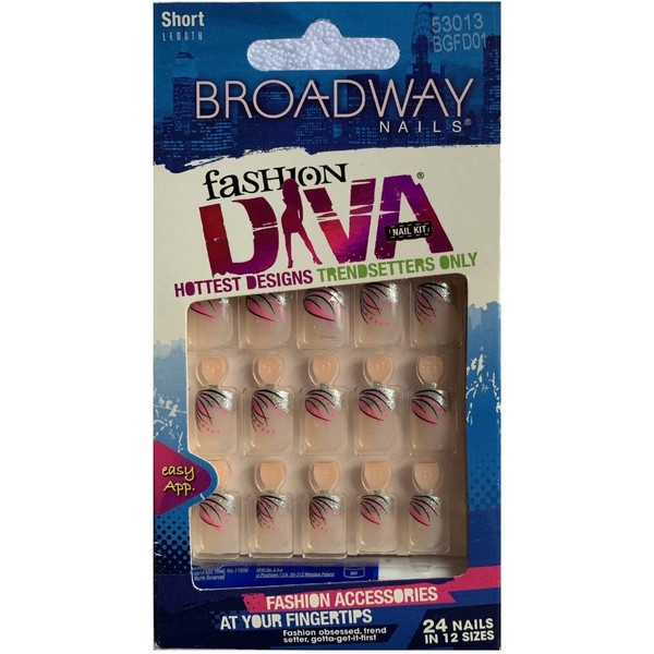 Kiss Broadway Diva Nails 24ct - Silver and Pink