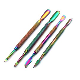OdontoMed2011 Nail Art Multi Color Rainbow Cuticle Pusher- Stainless Steel Cuticle Remover and Cutter - Durable Manicure and Pedicure Tool - Beauty Tool Perfect for Fingernails and TOENAILS 4PCS ODM