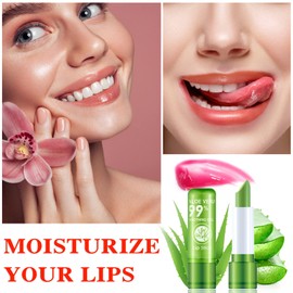 3 Pack Aloe Vera Lipstick,Long Lasting Nourishing Moisturizing Lip Stick,Magic Temperature Color Changing Lipstick,Lip Gloss,Waterproof Matte Lip Balm Makeup