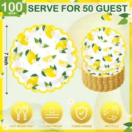 Funnymoom 100 Pcs Lemon Paper Plates 7 Inches Yellow Lemons Theme Decorative Disposable Dinner Plates Lemonade Theme Party Plate for Summer Outdoor Picnics Birthday Wedding Baby Shower