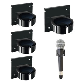 4 PCS Microphone Clips Universal Microphone Holders Microphone Bracket Clips Microphone Stand Hooks Microphone Wall Mount with Square Adhesive Backing for Home, Office, Hotel, Karaoke(Black)