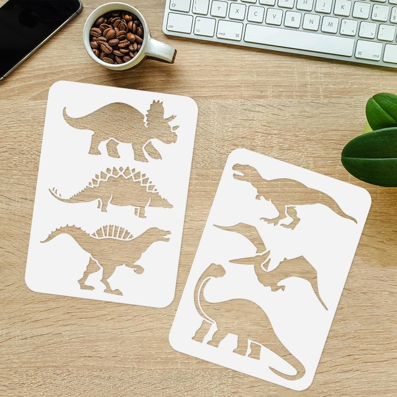 2 Pack Dinosaur Stencils for Painting A4 Size Reusable Plastic