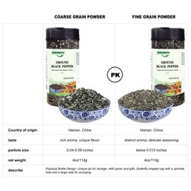 BAILINHOU Chinese Coarse Grain Ground Black pepper 4oz/114g, Hainan Black Peppercorns Powder, Ground Black Peppercorns imported of china (Fine Grain powder)