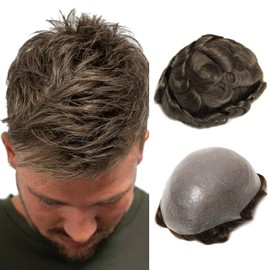 BEEOS 0.08mm Thin Skin Mens Toupee Human Hair, 8x10 Inch #6 Brown Hair System for Men 110% Medium Density, Vlooped Realistic Hairline