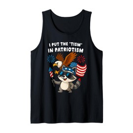 Groovy I Put The Tism in Patriotism Raccoon Athletic Meme Tank Top