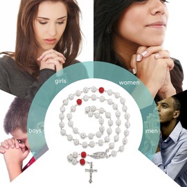 RWQIAN Rosary Catholic Necklaces for Men and Women, Bling Rosary Beads Chain with Cross Pendant, First Holy Communion Christening Gift, Religious Prayer Chain, Jewellery for Girls and Boys, Stainless