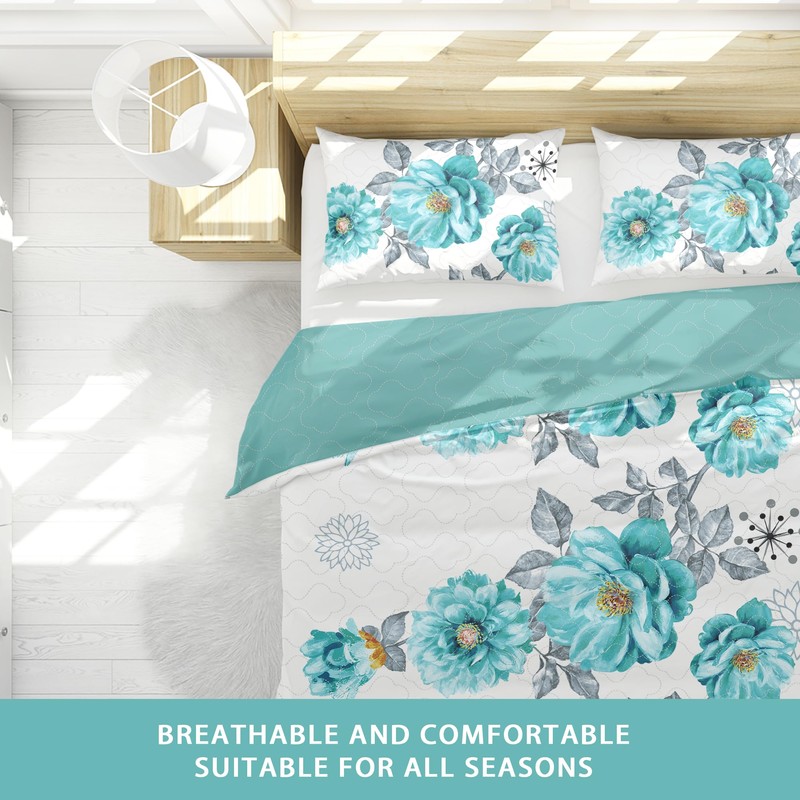 Queen Size Bedspread Set 9 Pieces, Sapphire Flower