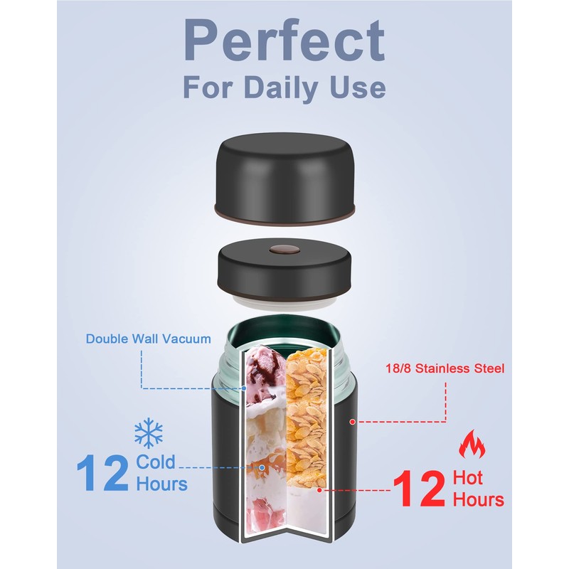 Dreamhigh® Thermos Food Flask, 800ml, Soup Flask with Spoon, Stainless