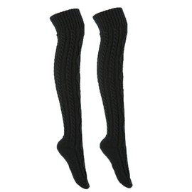 PAADIYA Boomly Women's Girls Knee Socks Long Overknee Stockings Knitted Leg Warmers Winter Socks Warm Indoor Home Wool Socks Knee Pads Double Diamond Floor Socks, black