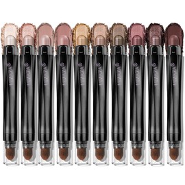 LUXAZA PRO Brown Eyeshadow Stick Makeup Set 10PCS, Neutral Shimmer And Matte Cream Eye Shadow Palette, Metallic Bronze Smoky Eyeliner Brightener Crayon Pencil Kit, Ideal Gift for Women -Espresso