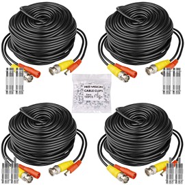 4 Pack 100ft BNC Video Power Cable, Security Camera Wire Cord Extension Cable, 8pcs BNC Connectors and 100pcs Clips for Surveillance System