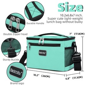 BEIMILY Lunch Box for Men/Women,Small Insulated Lunch Bag,Reusable LunchBox for work Picnic Beach,Leakproof Soft Cooler Tote Bag Organizer with Adjustable Shoulder Strap for Adults(Light Blue Green)
