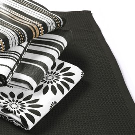 Assorted Kitchen Towels Large 16x26 inches 100% Cotton Set of 5 - Soft Absorbent Washable Tea Towel for Kitchen - Dish Cloths with Hanging Loop - Quick Drying Dish Towels Black