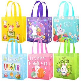 Easter Egg Hunt Bags, 6 Pieces Easter Bag, Bunny Carrot Chick Egg Bags, Gift Bag Easter, Gift Bags with Handle Children, Non-Woven Easter Bags for Packaging Gifts (A)