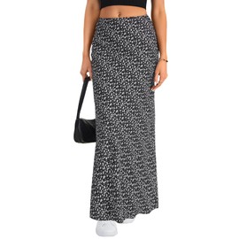 Vrtige Women's Summer Trendy Boho Skirts Elasticized High Waisted A Line Maxi Skirt Black Medium