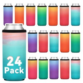 24 Pack Insulated Slim Can Cooler Sleeves, Sublimation Neoprene Iced Drink Holder for Cold Beer or Soda, 12oz Skinny Tall Beverage covers for Summer Parties, Wedding Supplies(Gradient Set)