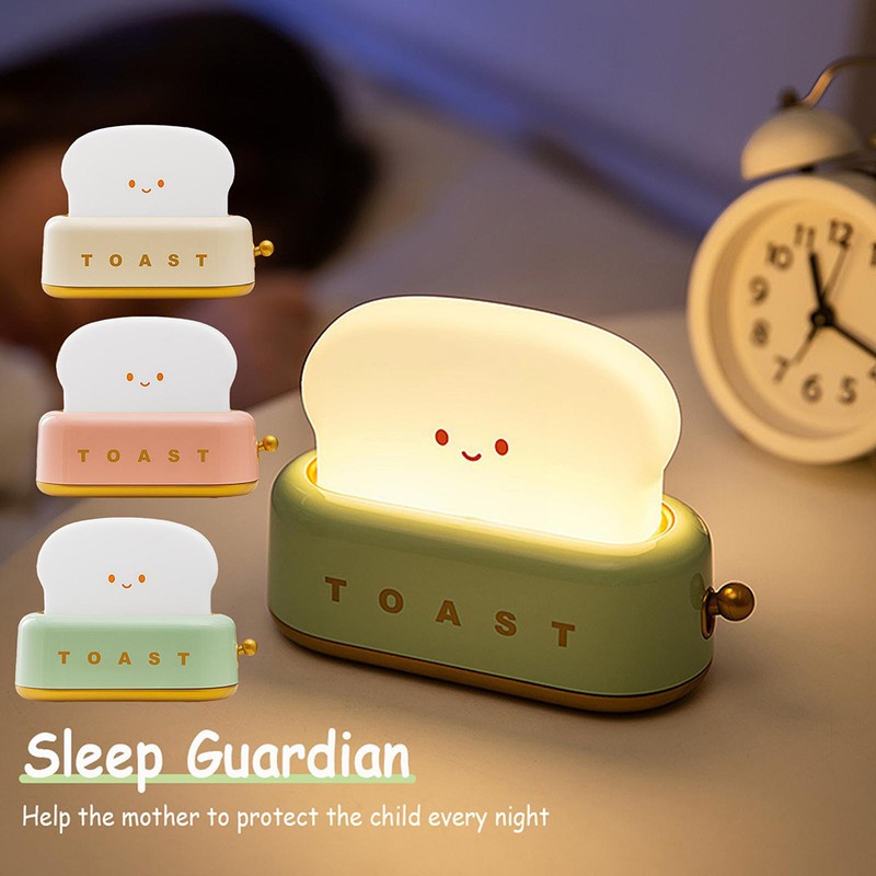 Cute Toast Night Light USB Rechargeable LED Bread Toast Night